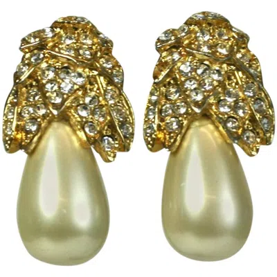 Pre-owned Kenneth Jay Lane Pearl Pear Ear Clips In Brown