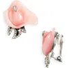 Kenneth Jay Lane Pink Flower & Black Leaves Clip-on Earrings In Metallic