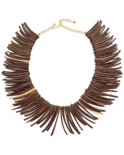 Kenneth Jay Lane Plated Wood Spike Necklace In Brown