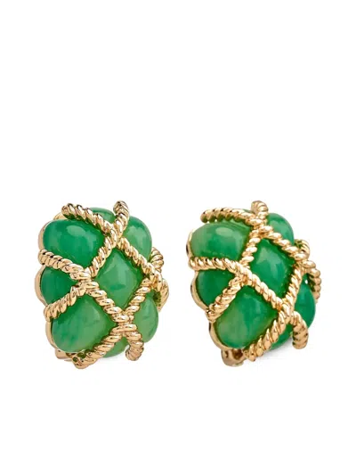 Kenneth Jay Lane Quilted Jade Clip-on Earrings In Green