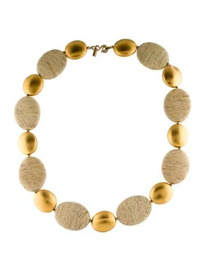 Pre-owned Kenneth Jay Lane Raffia & Bead Necklace, 26" In Gold