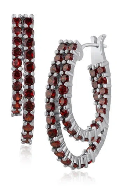 Kenneth Jay Lane Red Cubic Zirconia Double Hoop Earrings