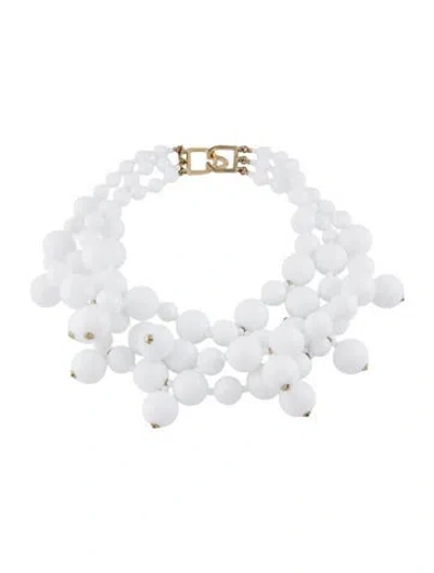 Pre-owned Kenneth Jay Lane Resin & Bead Multi-strand Collar Necklace, 19.5" In White