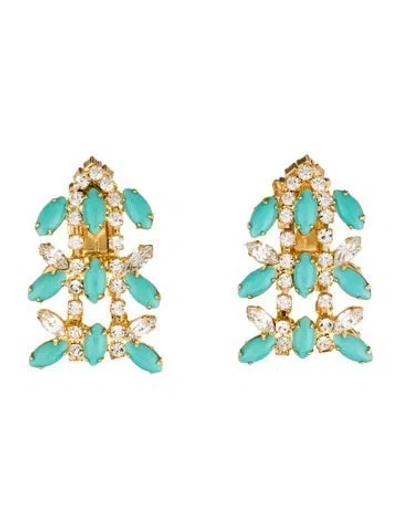 Pre-owned Kenneth Jay Lane Resin & Crystal Clip On Earrings In Blue