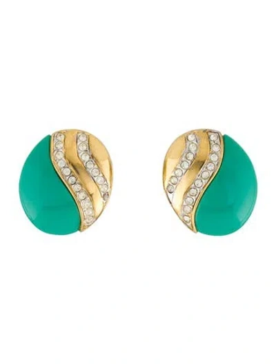 Pre-owned Kenneth Jay Lane Resin & Crystal Clip On Earrings In Multi