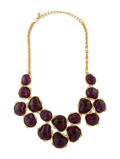 Pre-owned Kenneth Jay Lane Resin & Crystal Collar Necklace, 20" In Purple