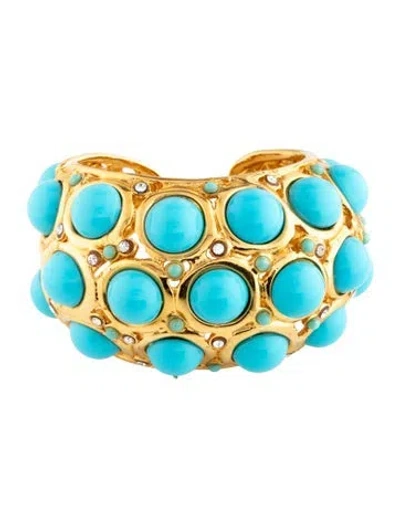 Pre-owned Kenneth Jay Lane Resin & Crystal Cuff Bracelet, 6.5" In Blue/clear
