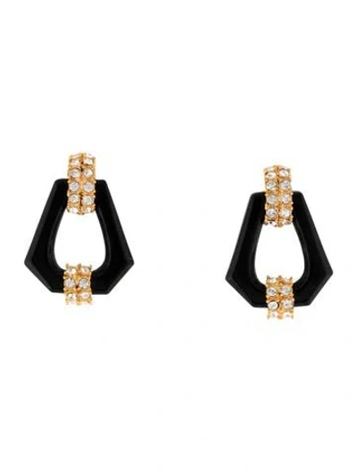 Pre-owned Kenneth Jay Lane Resin & Crystal Hexagon Drop Clip-on Earrings In Black/clear