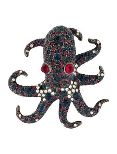 Pre-owned Kenneth Jay Lane Resin And Crystal Pavé Octopus Brooch In Multi