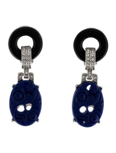 Pre-owned Kenneth Jay Lane Resin & Lapis Art Deco Clip-on Earrings In Black/blue