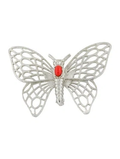 Pre-owned Kenneth Jay Lane Resin Butterfly Brooch Pin In Multi