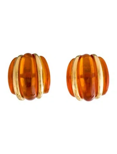 Pre-owned Kenneth Jay Lane Resin Clip-on Earrings In Orange