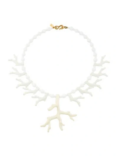 Pre-owned Kenneth Jay Lane Resin Coral Collar Necklace, 18" In White