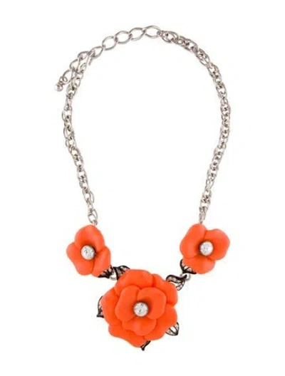 Pre-owned Kenneth Jay Lane Resin, Enamel & Crystal Flower Collar Necklace, 19"