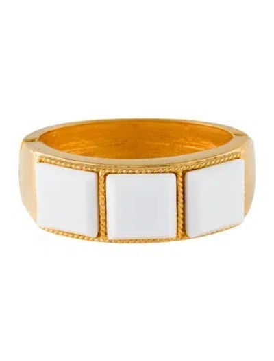 Pre-owned Kenneth Jay Lane Resin Hinged Bangle Bracelet, 6" In White