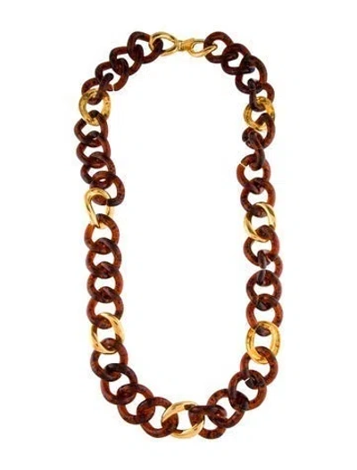Pre-owned Kenneth Jay Lane Resin Link Chain Necklace, 36.5" In Brown
