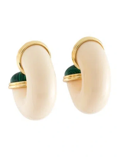 Pre-owned Kenneth Jay Lane Resin 'malachite End' Hoop Earrings In Green/neutrals