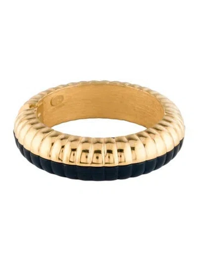 Pre-owned Kenneth Jay Lane Resin, Ribbed Hinged Bangle Bracelet, 6.75" In Black