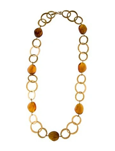 Pre-owned Kenneth Jay Lane Resin Station Link Necklace, 34" In Brown