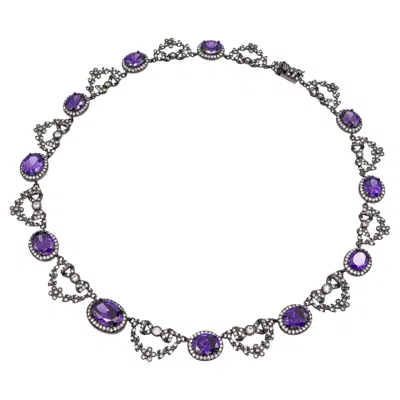 Pre-owned Kenneth Jay Lane Rhodium Cz Bow Motif Necklace In Multi