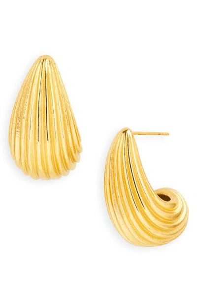 Kenneth Jay Lane Ribbed Teardrop Huggie Earrings In Gold