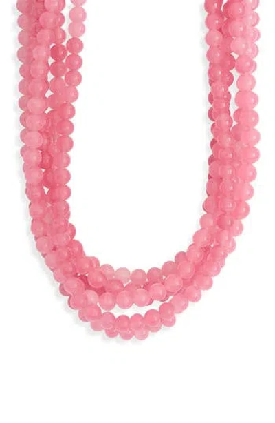 Kenneth Jay Lane Rose Quartz Beaded Multistrand Necklace In Pink