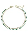 Kenneth Jay Lane Round & Emerald Cut Cubic Zirconia Choker Necklace In 14k Gold Plated, 14-17 In Green/gold