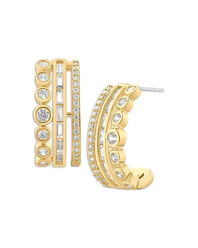 Kenneth Jay Lane Round, Baguette & Pave Cubic Zirconia Half Hoop Earrings In Gold