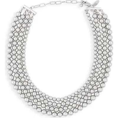 Kenneth Jay Lane Round Beaded Multi-strand Choker In Silver