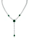 Kenneth Jay Lane Round Pear Station Lariat Necklace In Emerald/silver