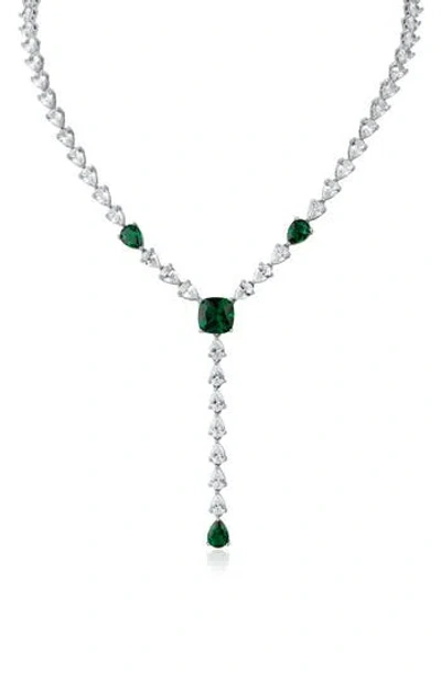 Kenneth Jay Lane Round Pear Station Lariat Necklace In Emerald/silver