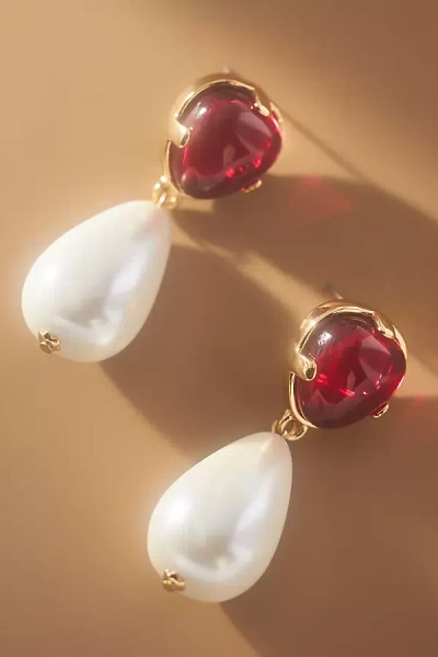 Kenneth Jay Lane Ruby & Pearl Drop Earrings In Neutral