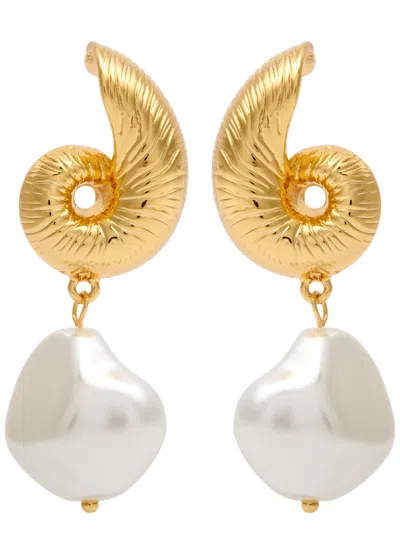 Kenneth Jay Lane Seashell Pearl-embellished Drop Earrings In Gold
