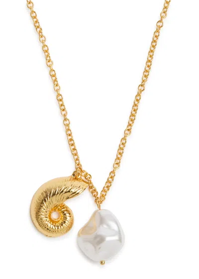 Kenneth Jay Lane Seashell Pearl-embellished Necklace In Gold