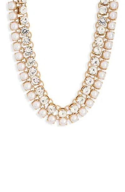 Kenneth Jay Lane Set Of 2 Crystal & Faux Pearl Necklaces In Gold