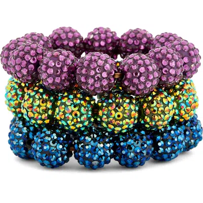 Kenneth Jay Lane Set Of 3 Pavé Rhinestone Beaded Stretch Bracelets In Dark Gem
