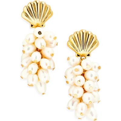 Kenneth Jay Lane Shell & Faux Pearl Drop Earrings In Gold