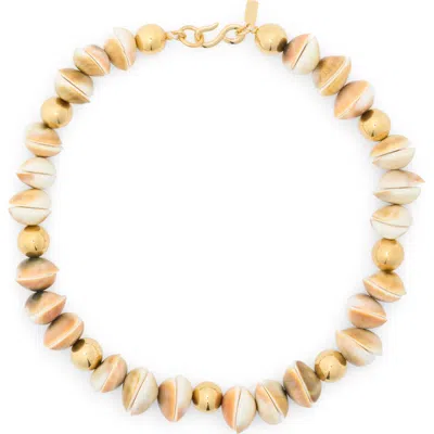 Kenneth Jay Lane Shell Beaded Necklace In Gold