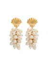Kenneth Jay Lane Shell-shaped Pearl Cluster Drop Earrings In Gold