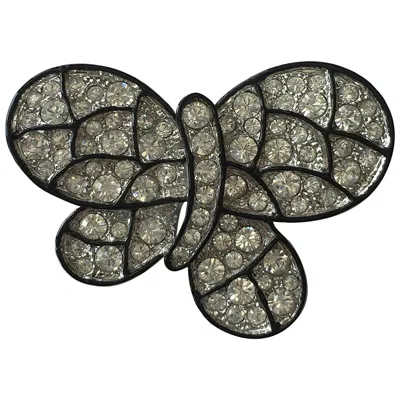 Pre-owned Kenneth Jay Lane Signed Kjl  Mariposa Crystal Black Enamel Butterfly Brooch Pin
