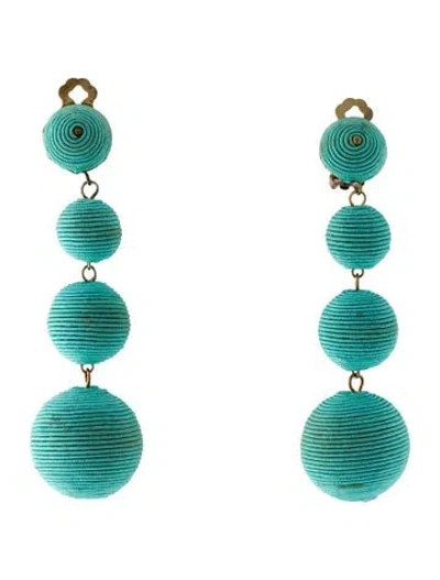 Pre-owned Kenneth Jay Lane Silk Cord Bon Bon Clip-on Drop Earrings In Blue