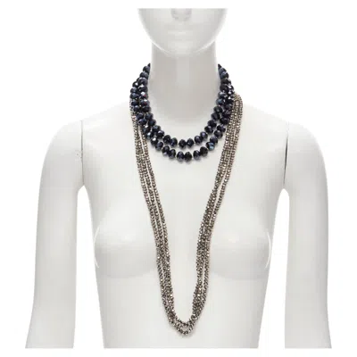 Pre-owned Kenneth Jay Lane Silver Geometric Beads Blue Big Beads Double Necklace Set