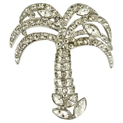 Pre-owned Kenneth Jay Lane Silver Plated Rhinestone Palm Tree Brooch Circa 1980s In Multi