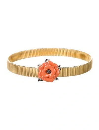 Pre-owned Kenneth Jay Lane Skinny Metal Waist Belt In Gold
