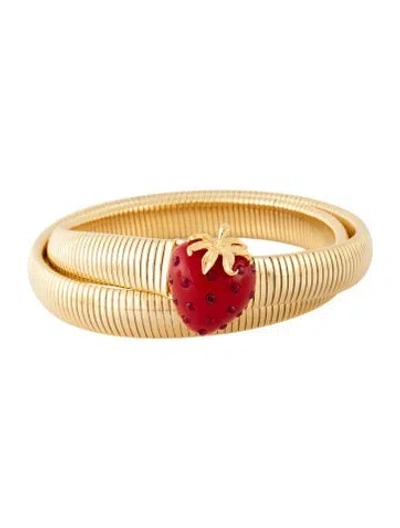 Pre-owned Kenneth Jay Lane Skinny Metal Waist Belt In Gold/red
