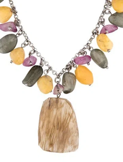 Pre-owned Kenneth Jay Lane Stone Pendant Necklace, 17" In Multicolor