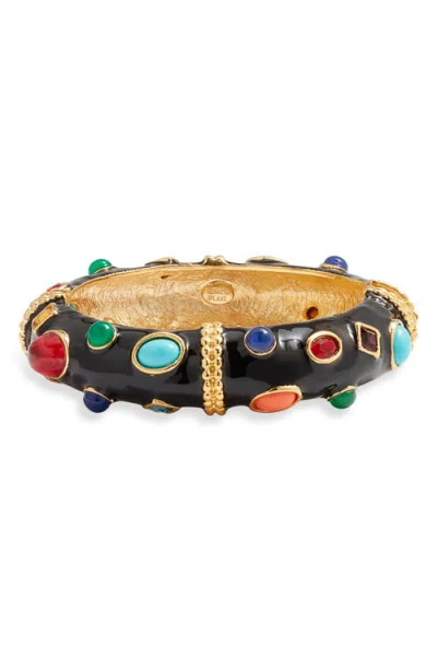 Kenneth Jay Lane Studded Enamel Bangle In Black