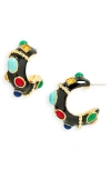 Kenneth Jay Lane Studded Enamel Hoop Earrings In Multi