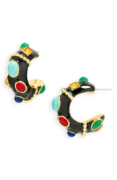 Kenneth Jay Lane Studded Enamel Hoop Earrings In Multi