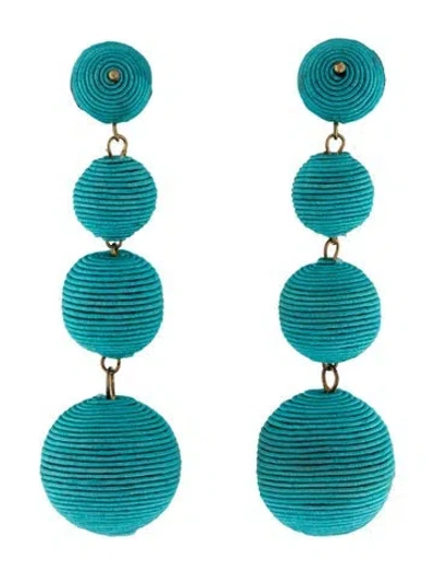 Pre-owned Kenneth Jay Lane Thread Ball Clip-on Drop Earrings In Blue